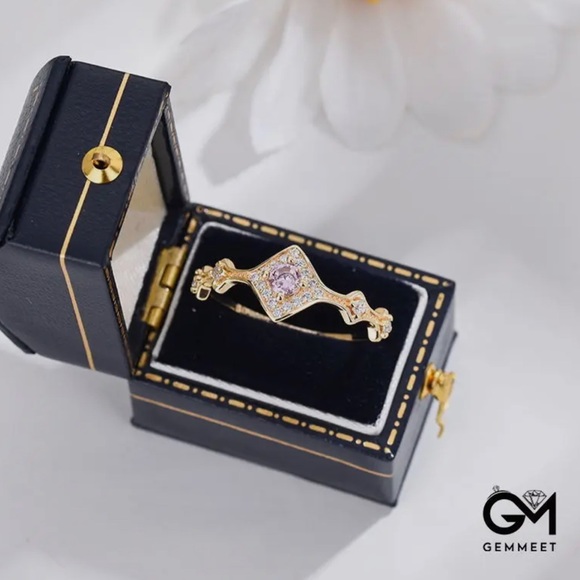 French Rose Pink Tourmaline Zircon Ring - Picture 4 of 5